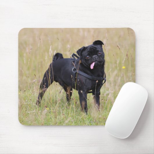 Schwarzer Mops, der heraus Tounge haftet Mousepad (Mit Mouse)