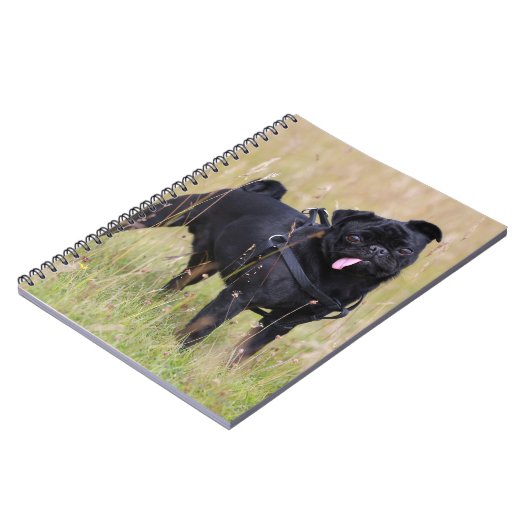 Schwarzer Mops, der heraus Tounge haftet Notizblock (Linke Seite)