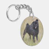 Schwarzer Mops, der heraus Tounge haftet Schlüsselanhänger (Vorderseite links)