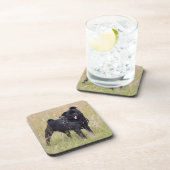 Schwarzer Mops, der heraus Tounge haftet Untersetzer (Rechte Seite)