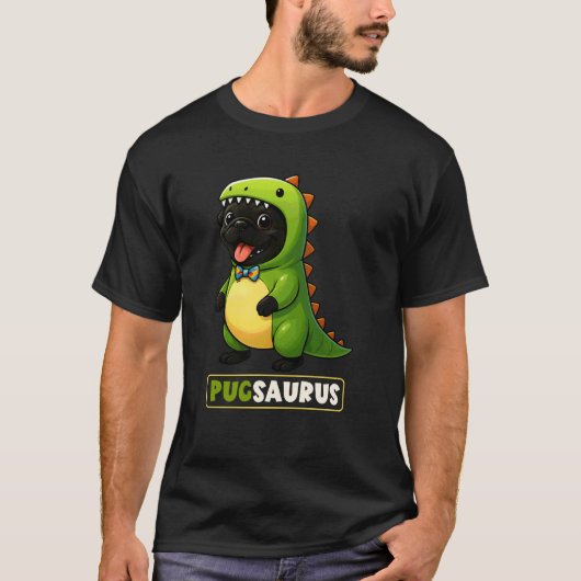 Schwarzer Mops-Dinosaurier-Kostüm Pugsaurus Trex M T-Shirt (Vorderseite)