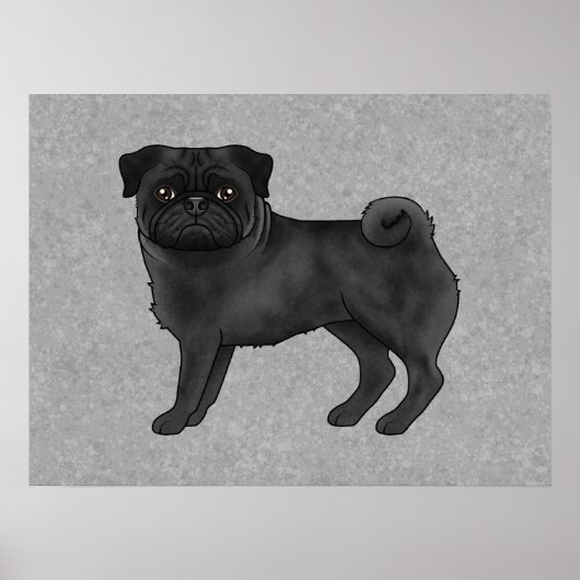 Schwarzer Mops Dog Canine Niedlicher Cartoon Illus Poster (Vorne)