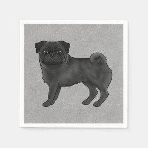 Schwarzer Mops Dog Canine Niedlicher Cartoon Illus Serviette