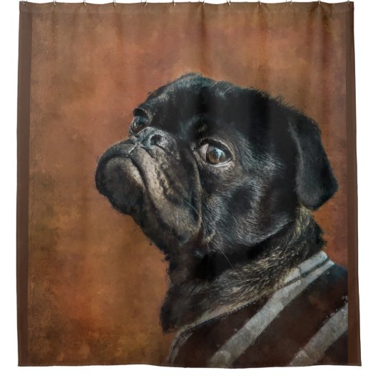 Schwarzer Mops Duschvorhang (Vorderseite)