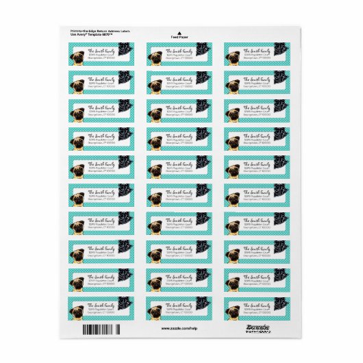 Schwarzer Mops Fawn Mops hoch Aquamarine Punkte (Vorne)