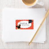 Schwarzer Mops Fawn Mops hoch oben Rote Punkte Adressaufkleber (Insitu)