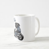 Schwarzer Mops für Cartoon von Motorrädern Kaffeetasse (VorderseiteRechts)