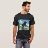 Schwarzer Mops geht im Urlaub surfen T-Shirt (Vorne ganz)