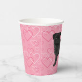 Schwarzer Mops Hund Cartoon Mops Liebe Herzmuster  Pappbecher (Rechts)