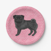 Schwarzer Mops Hund Cartoon Mops Liebe Herzmuster  Pappteller (Vorderseite)