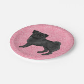 Schwarzer Mops Hund Cartoon Mops Liebe Herzmuster  Pappteller (Schrägansicht)