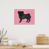 Schwarzer Mops Hund Cartoon Mops Liebe Herzmuster Poster (Küche)