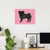 Schwarzer Mops Hund Cartoon Mops Liebe Herzmuster Poster (Heimbüro)