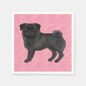 Schwarzer Mops Hund Cartoon Mops Liebe Herzmuster  Serviette (Vorderseite)