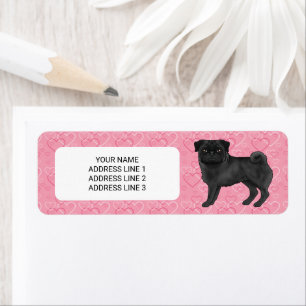 Schwarzer Mops-Hund Cartoon-Mops Liebesherzmuster