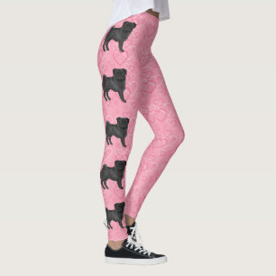 Schwarzer Mops-Hund Cartoon-Mops Liebesherzmuster  Leggings