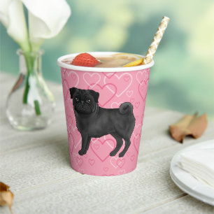 Schwarzer Mops-Hund Cartoon-Mops Liebesherzmuster  Pappbecher