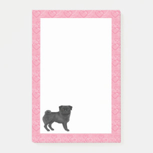 Schwarzer Mops-Hund Cartoon-Mops Liebesherzmuster Post-it Klebezettel