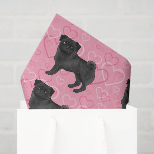Schwarzer Mops-Hund Cartoon-Mops Liebesherzmuster Seidenpapier
