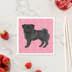 Schwarzer Mops-Hund Cartoon-Mops Liebesherzmuster Serviette