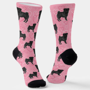 Schwarzer Mops-Hund Cartoon-Mops Liebesherzmuster  Socken