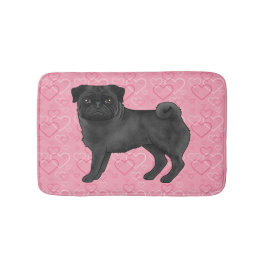 Schwarzer Mops Hund Cartoon Mops Rosa Liebe Herzmu Badematte