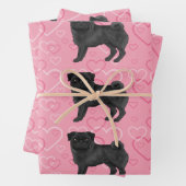 Schwarzer Mops Hund Cartoon Mops Rosa Liebe Herzmu Geschenkpapier Set (Beispiel)