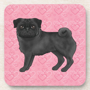 Schwarzer Mops Hund Cartoon Mops Rosa Liebe Herzmu Getränkeuntersetzer