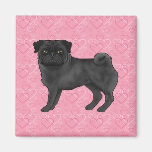 Schwarzer Mops Hund Cartoon Mops Rosa Liebe Herzmu Magnet