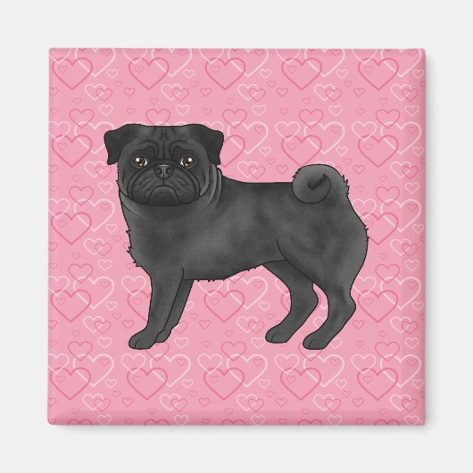 Schwarzer Mops Hund Cartoon Mops Rosa Liebe Herzmu Magnet (Vorne)