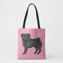 Schwarzer Mops Hund Cartoon Mops Rosa Liebe Herzmu Tasche