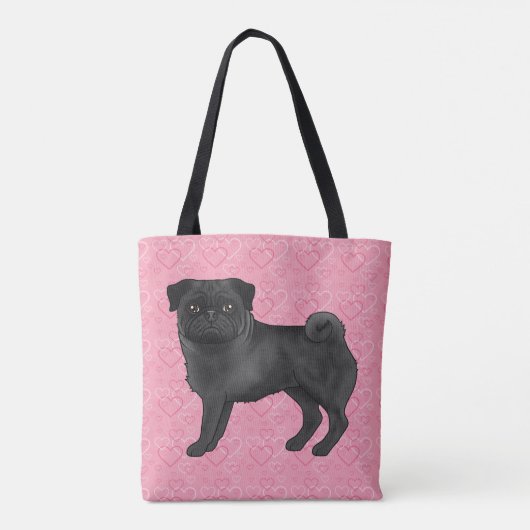 Schwarzer Mops Hund Cartoon Mops Rosa Liebe Herzmu Tasche (Rückseite)