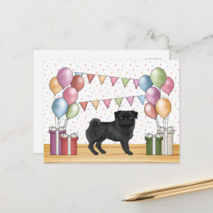 Schwarzer Mops Hund farbenfrohe Pastel Geburtstags Postkarte