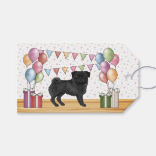 Schwarzer Mops Hund farbenfrohe Pastel Happy Birth Geschenkanhänger