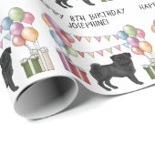 Schwarzer Mops Hund farbenfrohe Pastel Happy Birth Geschenkpapier (Rolleneckpunkt)