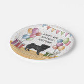 Schwarzer Mops Hund farbenfrohe Pastelle glücklich Pappteller (Schrägansicht)