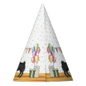 Schwarzer Mops Hund farbenfrohe Pastelle glücklich Partyhütchen (Rückseite)