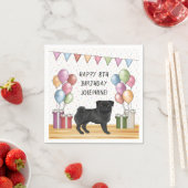 Schwarzer Mops Hund farbenfrohe Pastelle glücklich Serviette (Beispiel)