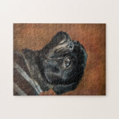 Schwarzer Mops Hund Foto Portrait Puzzle (Horizontal)