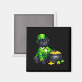 Schwarzer Mops-Hund Leprechaun Shamrocks St. Patri Magnet (Vorderseite/Rückseite)