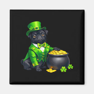 Schwarzer Mops-Hund Leprechaun Shamrocks St. Patri Magnet