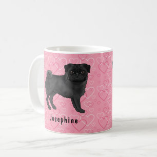 Schwarzer Mops-Hund mit süßen Mopsen und rosa Herz Kaffeetasse