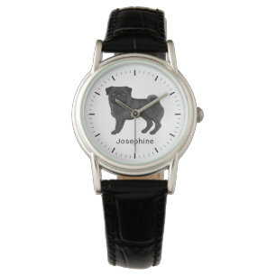 Schwarzer Mops-Hund Mops Rasse Hund Design mit Nam Armbanduhr