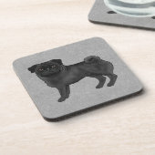 Schwarzer Mops Hund Niedlich Cartoon Hund Tier auf Getränkeuntersetzer (Linke Seite)