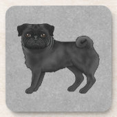 Schwarzer Mops Hund Niedlich Cartoon Hund Tier auf Getränkeuntersetzer (Vorderseite)