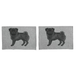 Schwarzer Mops Hund Niedlich Cartoon Illustration Kissenbezug