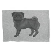 Schwarzer Mops Hund Niedlich Cartoon Illustration Kissenbezug (Vorderseite-Links)