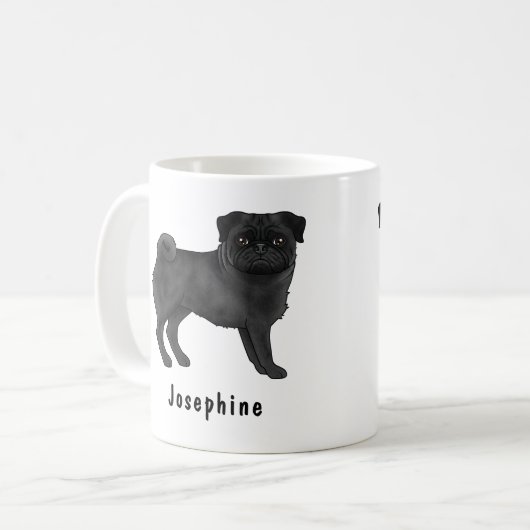Schwarzer Mops Hund Niedliche Cartoon Hunde Mops m Kaffeetasse (Vorderseite Links)
