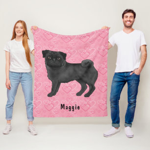 Schwarzer Mops Hund Niedlichen Mops und rosa Herze Fleecedecke