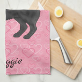 Schwarzer Mops Hund Niedlichen Mops und rosa Herze Geschirrtuch (Viertel Falte)